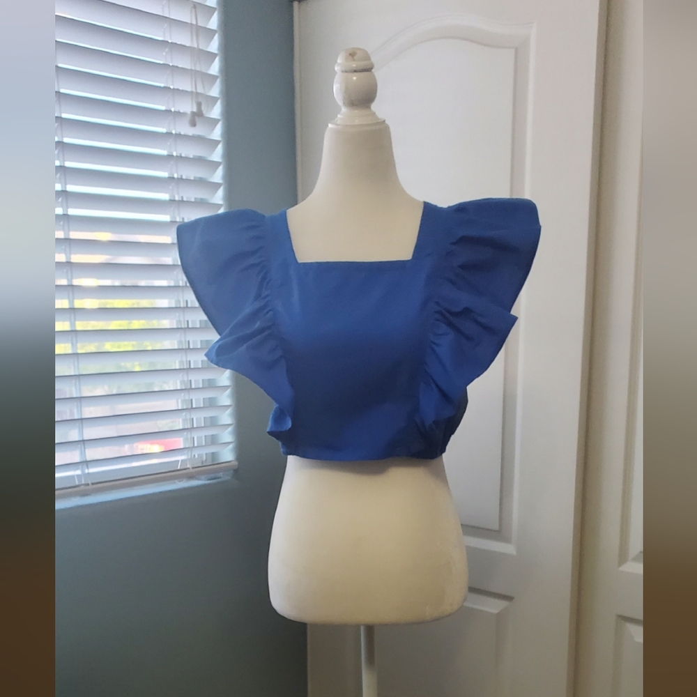 HT 360 Collective Blue Ruffled Women's Top